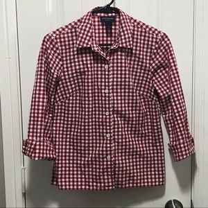 Red & white button down shirt